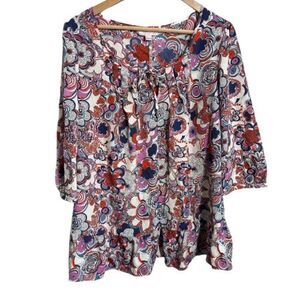 Liberty of London Target Tunic Blouse Womens XL Pink Retro Floral Arsty Boho